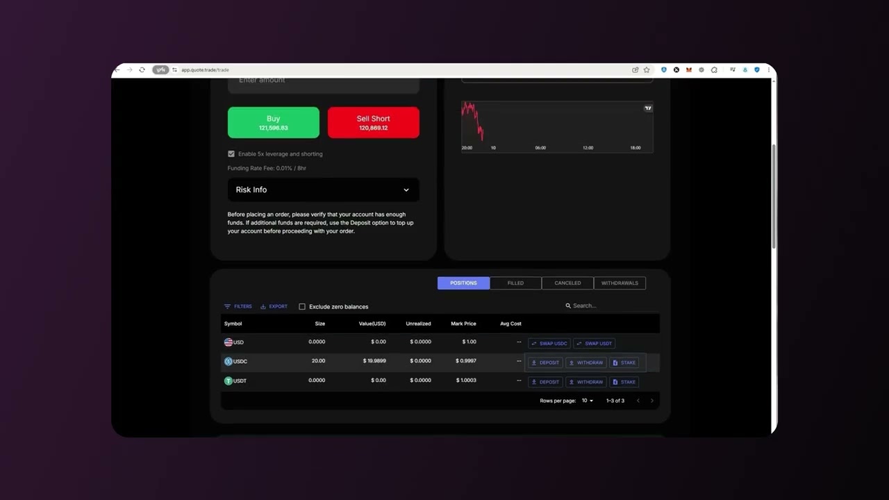 Quote.Trade trading interface tutorial
